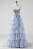 Lavender Strapless Corset Sequin Prom Dress with Slit