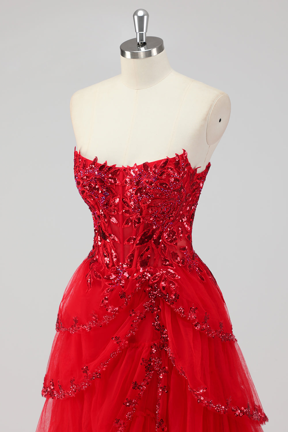 Lavender Strapless Corset Sequin Prom Dress with Slit