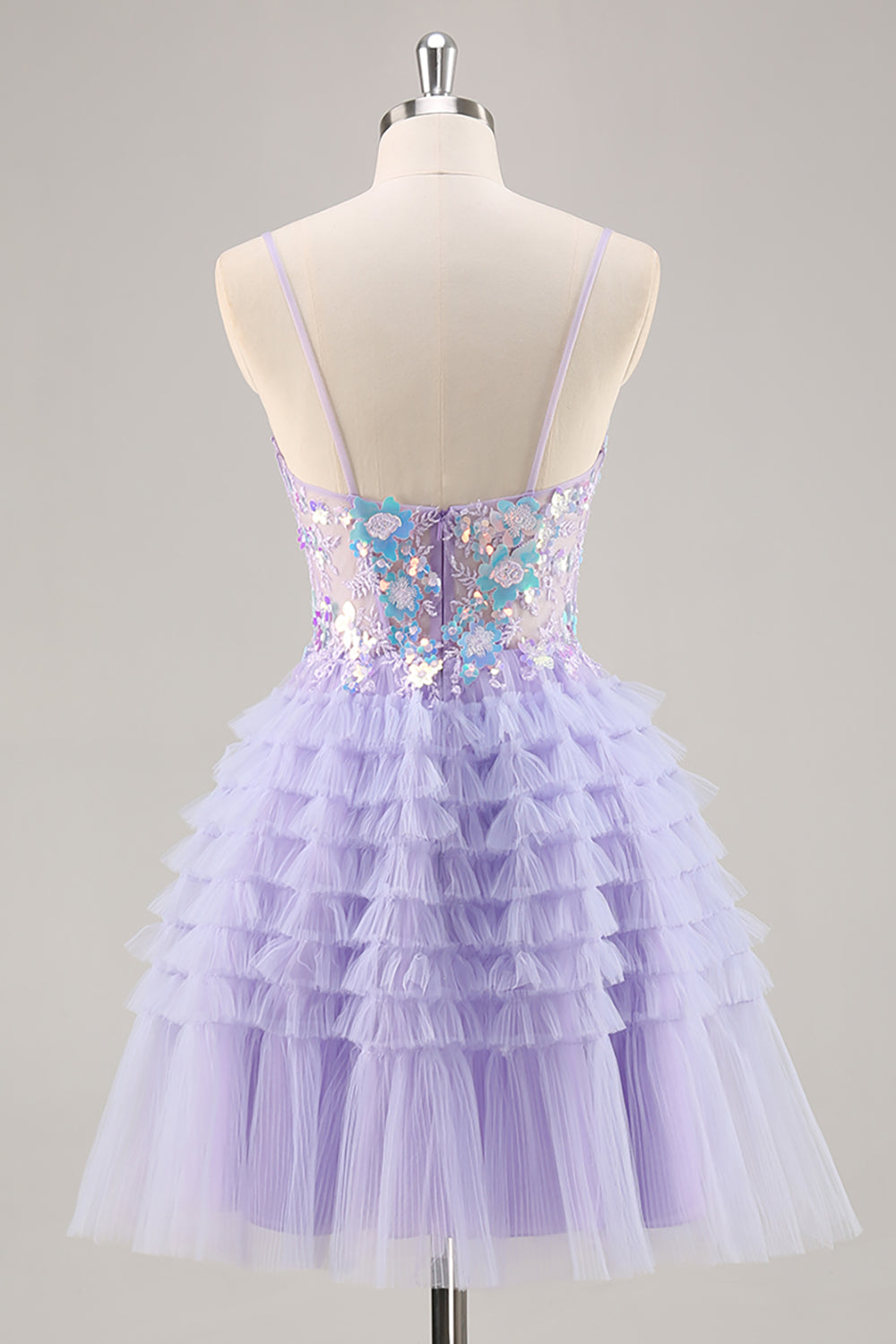 Corset A-Line Tiered Tulle Purple Homecoming Dress With Appliques
