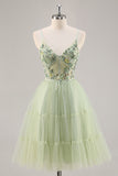 Green Corset A Line Homecoming Dress with Appliques