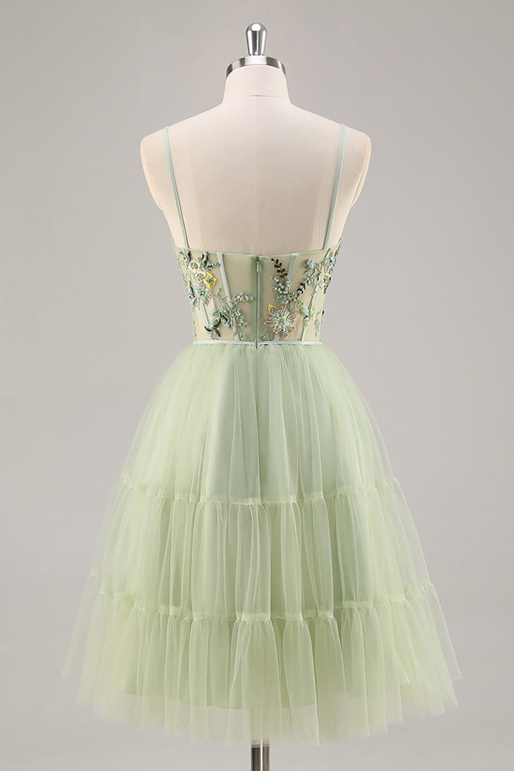 A-Line Appliqued Tulle Green Homecoming Dress