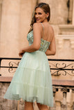 A-Line Appliqued Tulle Green Homecoming Dress