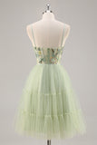 A-Line Appliqued Tulle Green Homecoming Dress