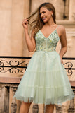 A-Line Appliqued Tulle Green Homecoming Dress