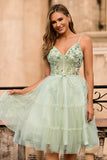 A-Line Appliqued Tulle Green Homecoming Dress