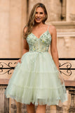 A-Line Appliqued Tulle Green Homecoming Dress