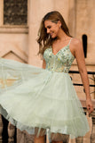 A-Line Appliqued Tulle Green Homecoming Dress