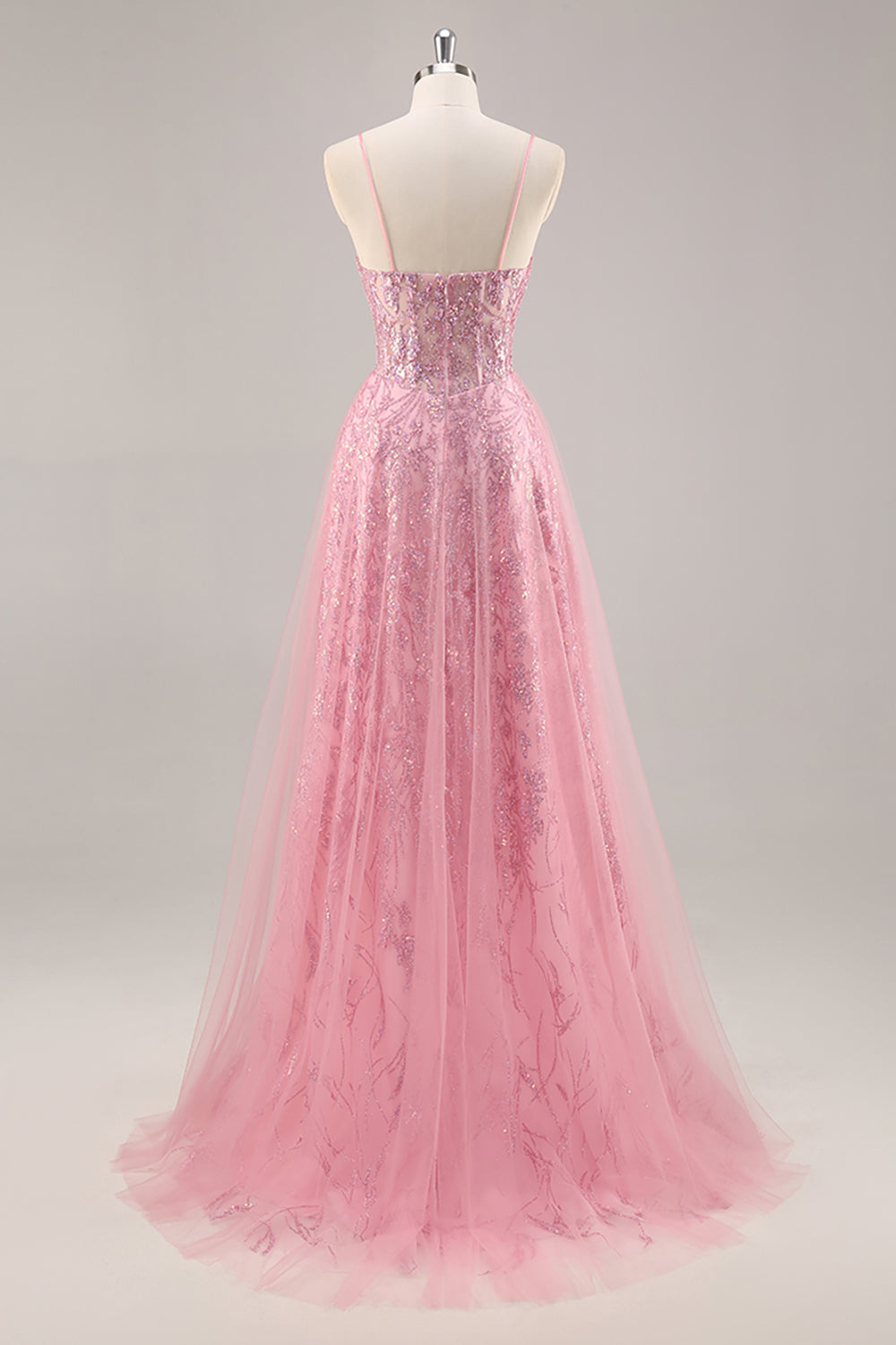 Pink Corset A Line Prom Dress with Appliques