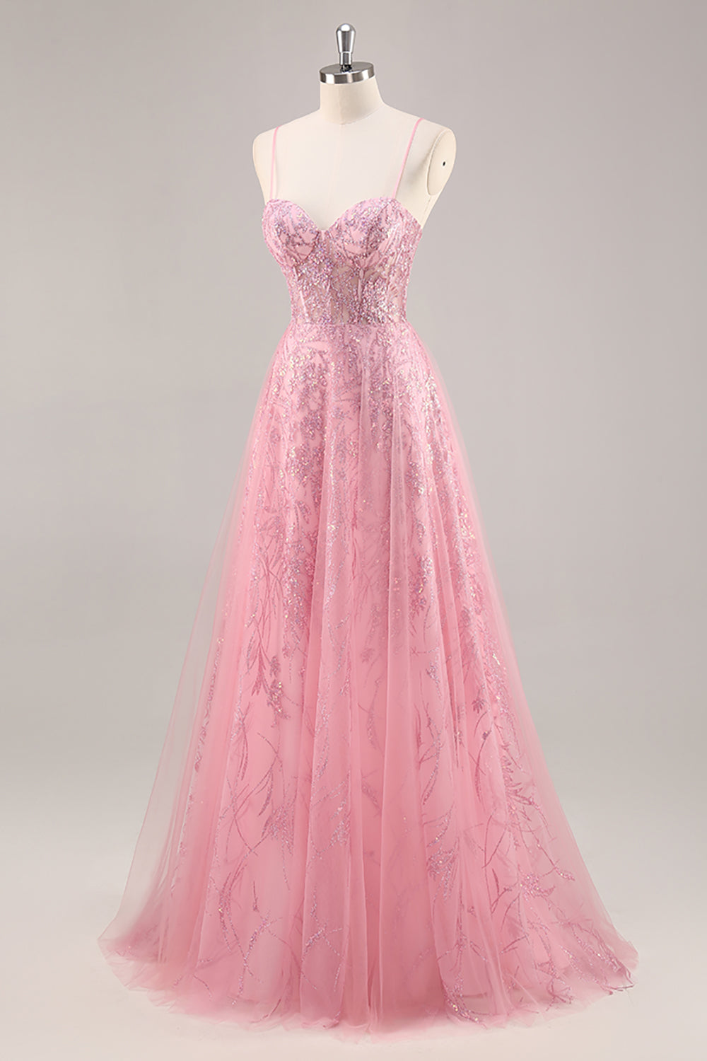 Pink Corset A Line Prom Dress with Appliques