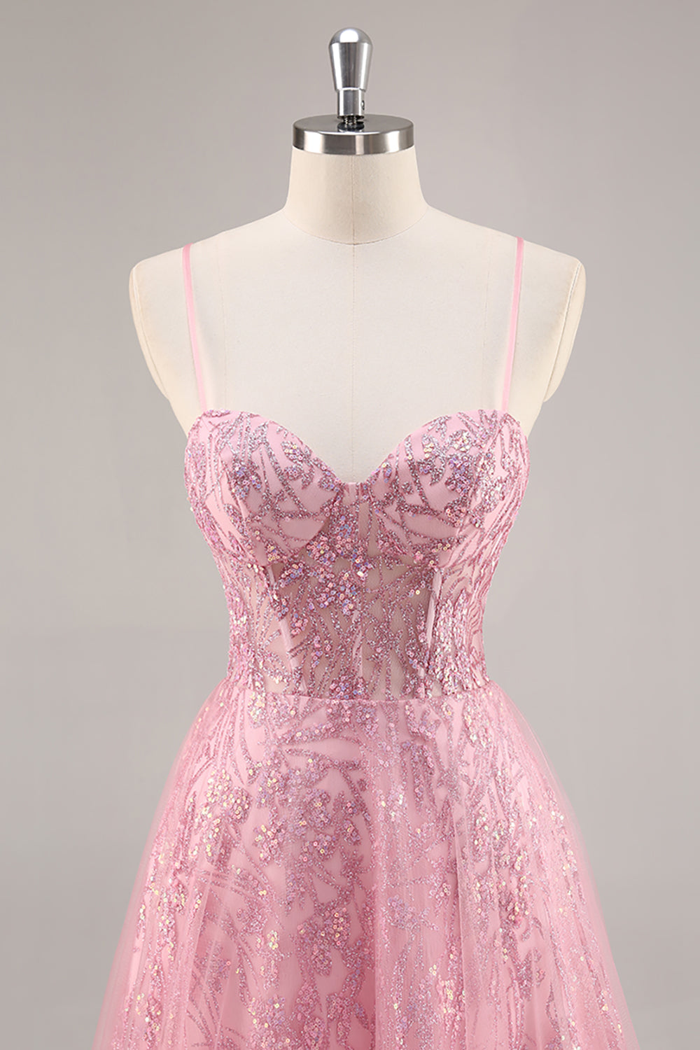 Pink Corset A Line Prom Dress with Appliques
