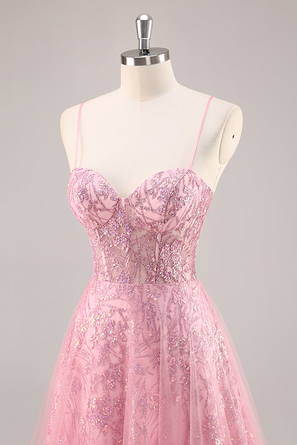 Pink Corset A Line Prom Dress with Appliques