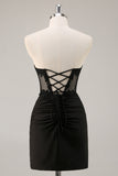 Corset Strapless Black Appliqued Homecoming Dress