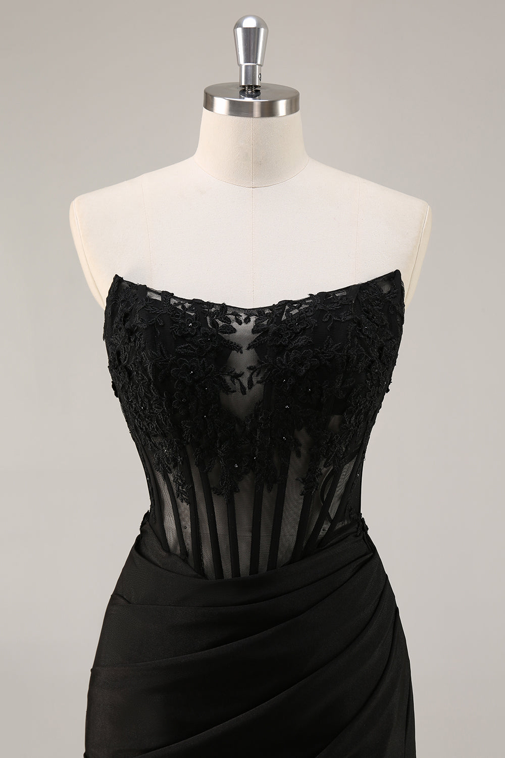 Corset Strapless Black Appliqued Homecoming Dress