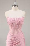 Pink Strapless Corset Tight Homecoming Dress with Appliques