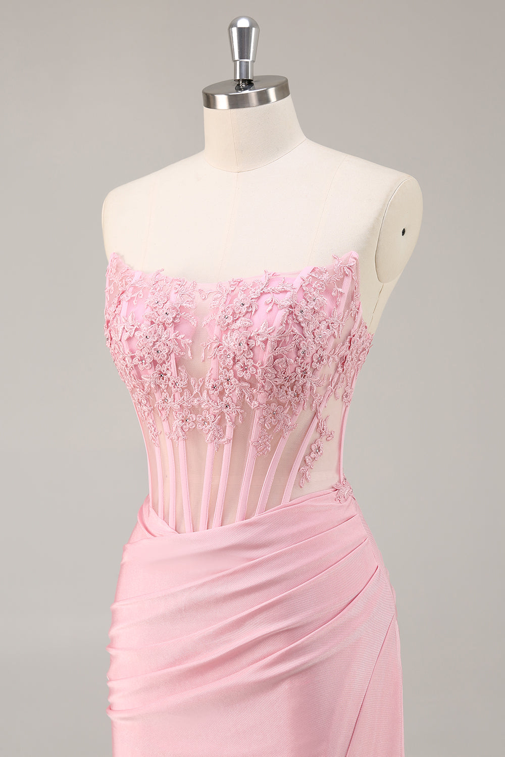 Pink Strapless Corset Tight Homecoming Dress with Appliques