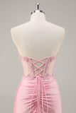 Pink Strapless Corset Tight Homecoming Dress with Appliques