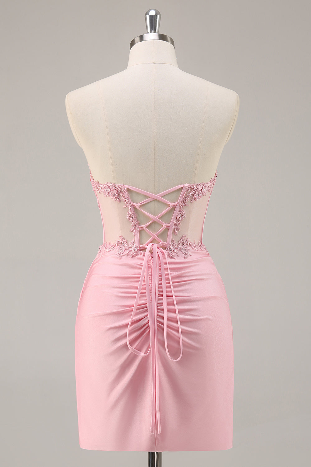 Pink Strapless Corset Tight Homecoming Dress with Appliques