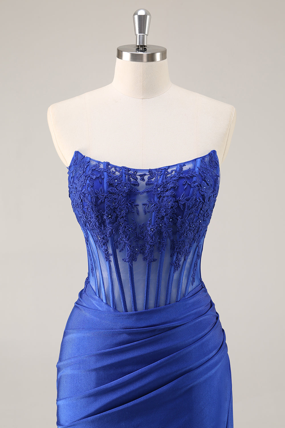 Royal Blue Bodycon Strapless Corset Homecoming Dress with Appliques