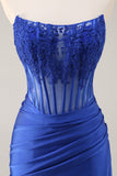 Royal Blue Bodycon Strapless Corset Homecoming Dress with Appliques