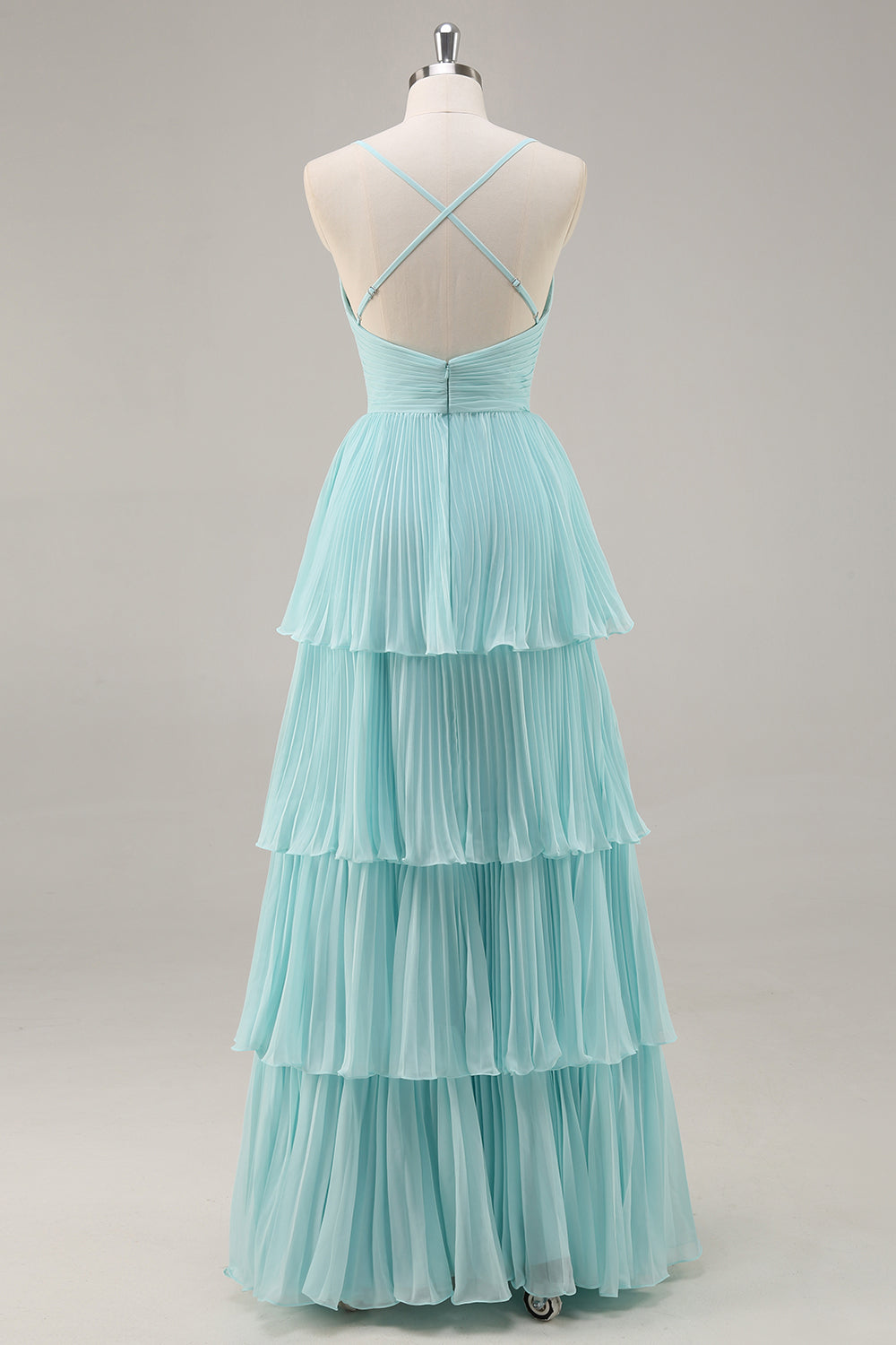 Tiered A Line Pleated Green Prom Dress
