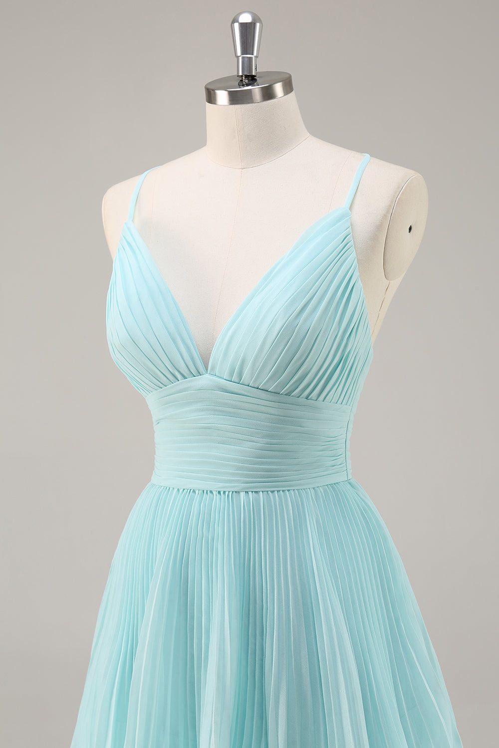 Tiered A Line Pleated Green Prom Dress