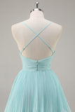 Tiered A Line Pleated Green Prom Dress