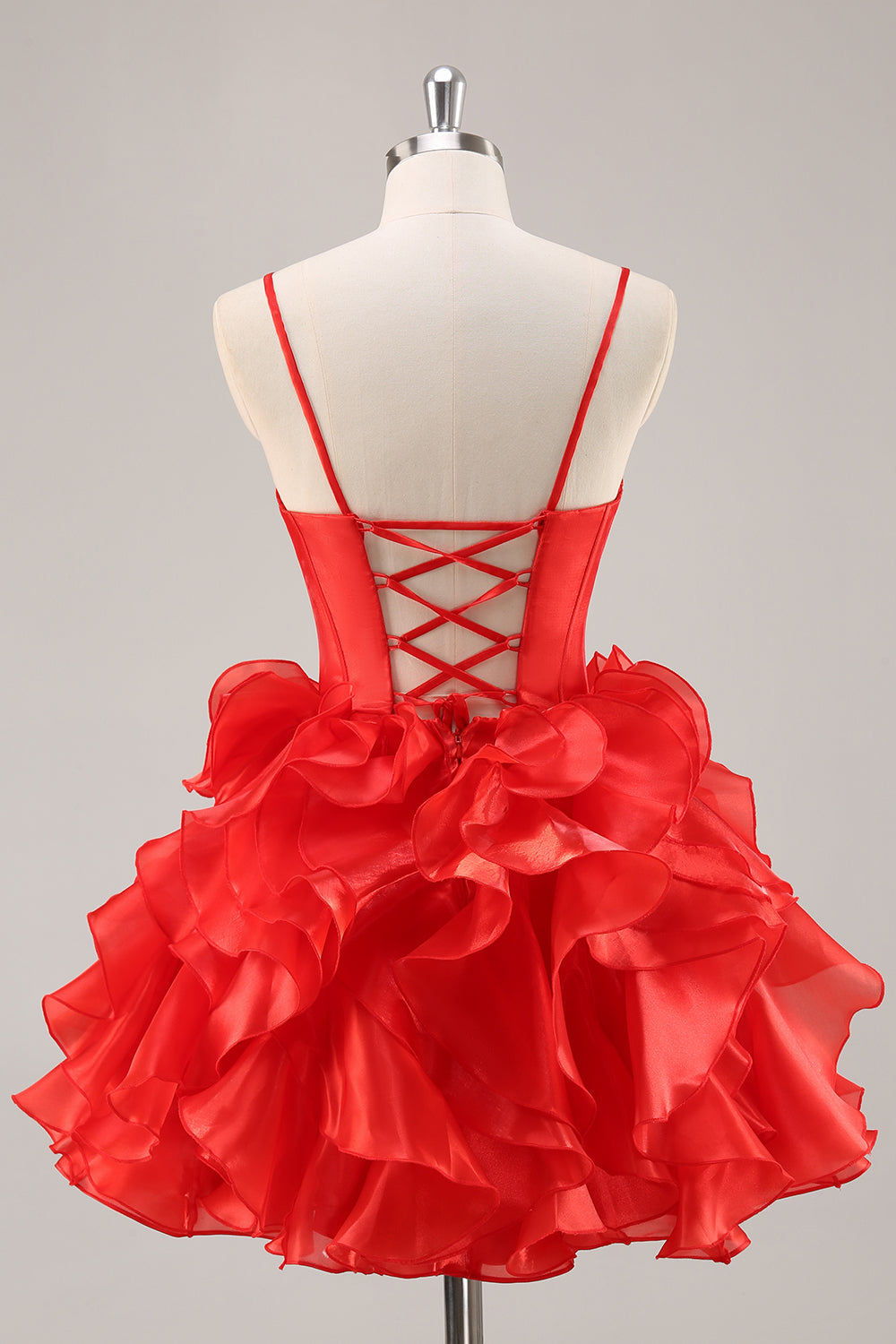 Red A-Line Strapless Tiered Ruffle Corset Homecoming Dress With Bows