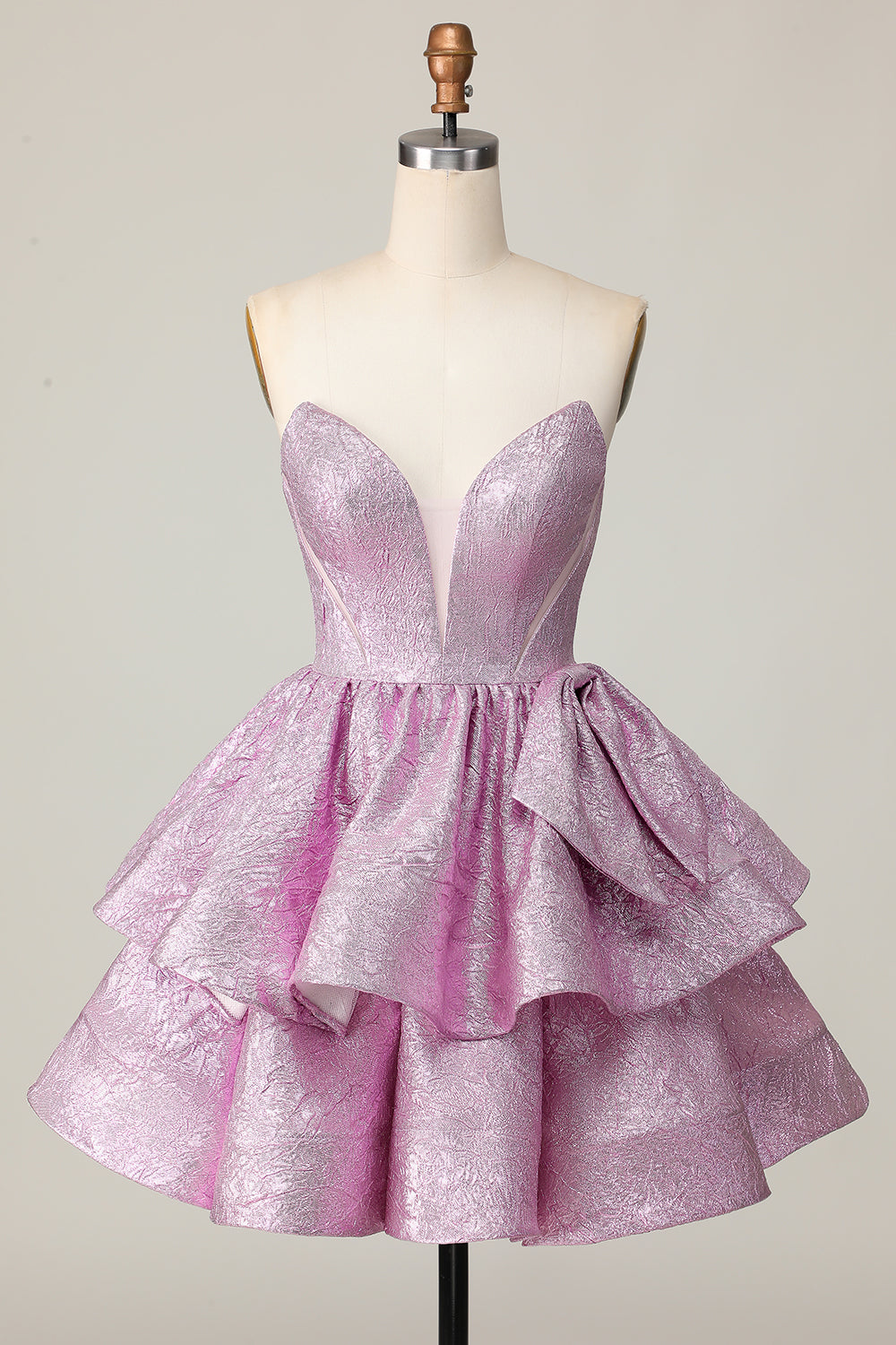 Light Purple Tiered A Line Strapless Homecoming Dress with Bow