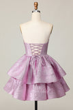 Light Purple Tiered A Line Strapless Homecoming Dress with Bow