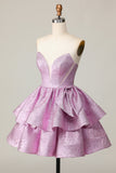 Light Purple Tiered A Line Strapless Homecoming Dress with Bow
