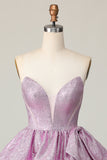 Light Purple Tiered A Line Strapless Homecoming Dress with Bow