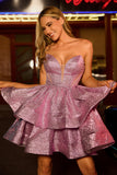 Glitter Light Purple Strapless Tiered A-Line Homecoming Dress