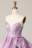 Light Purple Tiered A Line Strapless Homecoming Dress with Bow