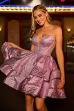 Glitter Light Purple Strapless Tiered A-Line Homecoming Dress