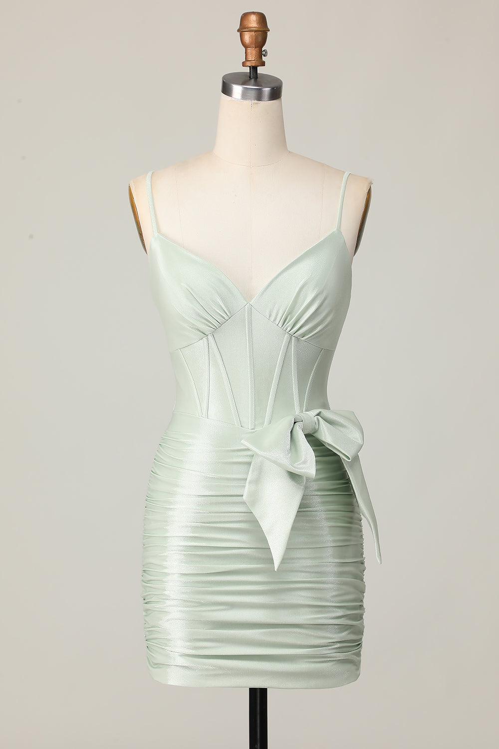 Bodycon Corset Sage Green Homecoming Dress with Bow