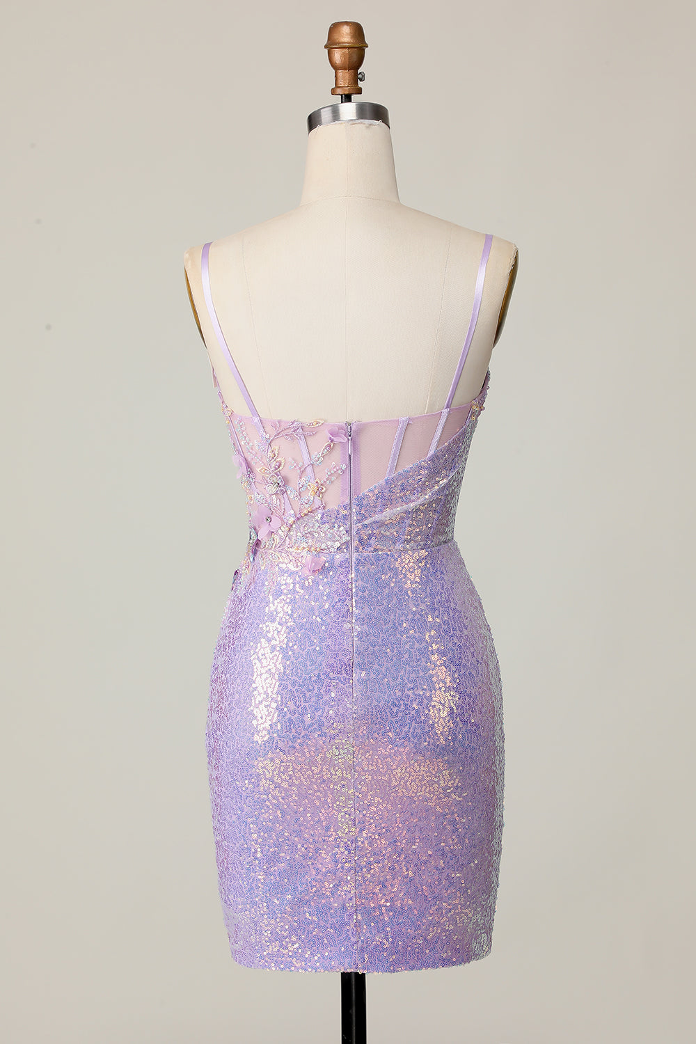 Lilac Sequin Appliqued Bodycon Corset Homecoming Dress with Slit