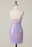 Lilac Sequin Appliqued Bodycon Corset Homecoming Dress with Slit