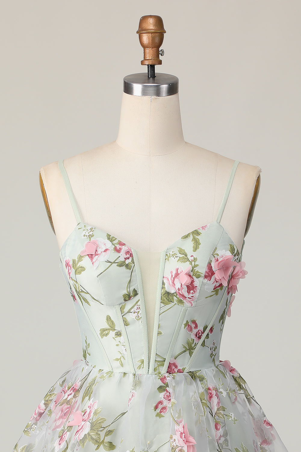 Sage Flower A-Line Corset Homecoming Dress with Lace Up Back