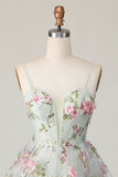 Sage Flower A-Line Corset Homecoming Dress with Lace Up Back