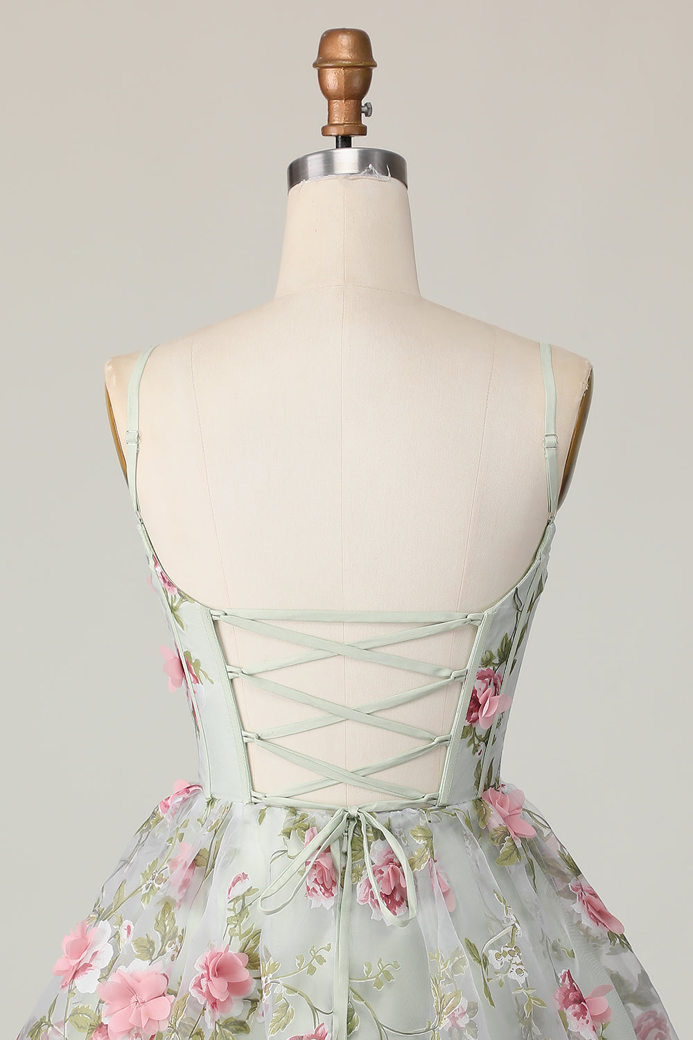 Sage Flower A-Line Corset Homecoming Dress with Lace Up Back