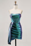 Metallic Green Corset Ruched Bodycon Homecoming Dress