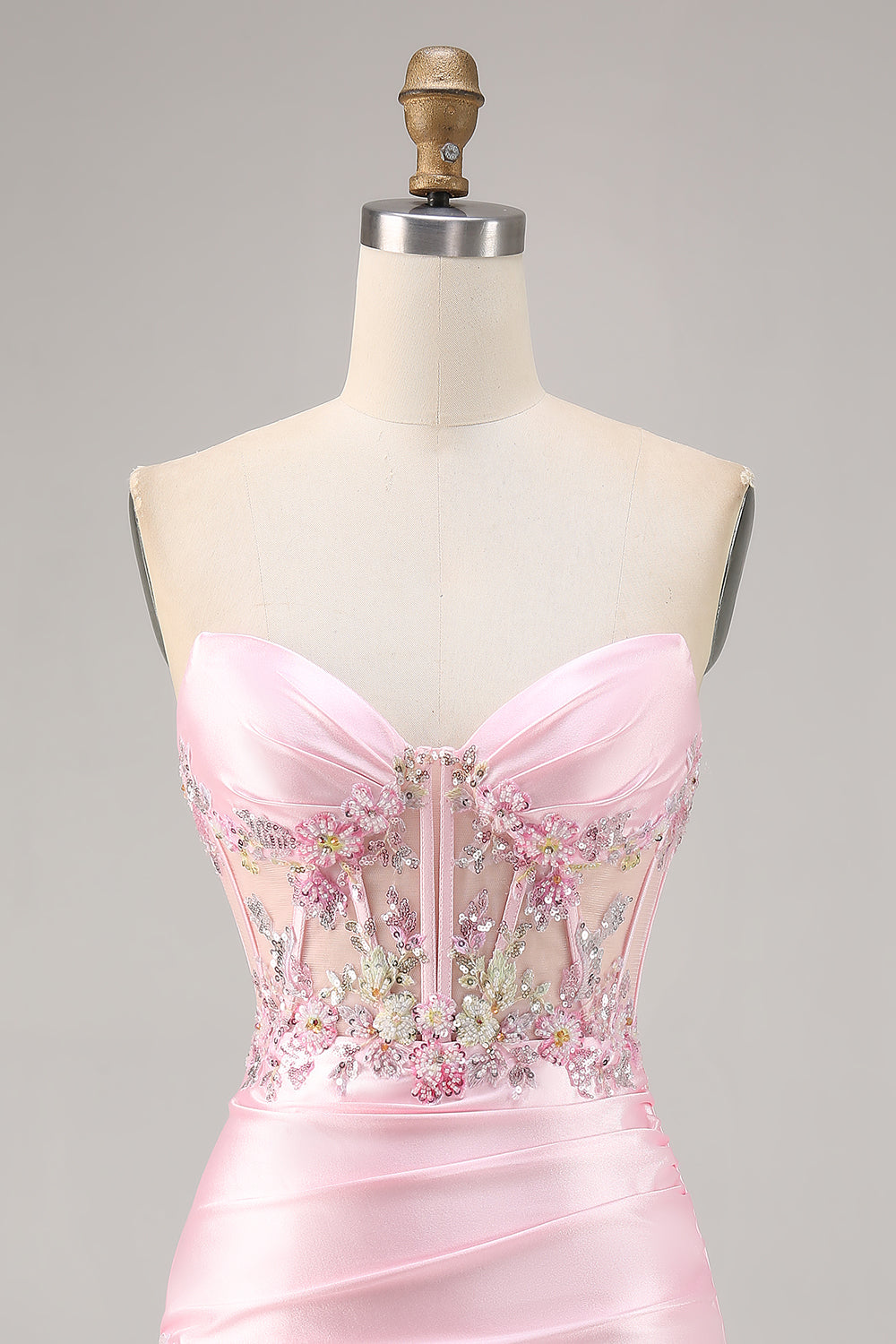 Candy Pink Satin Bodycon Short Corset Homecoming Dress with Appliques
