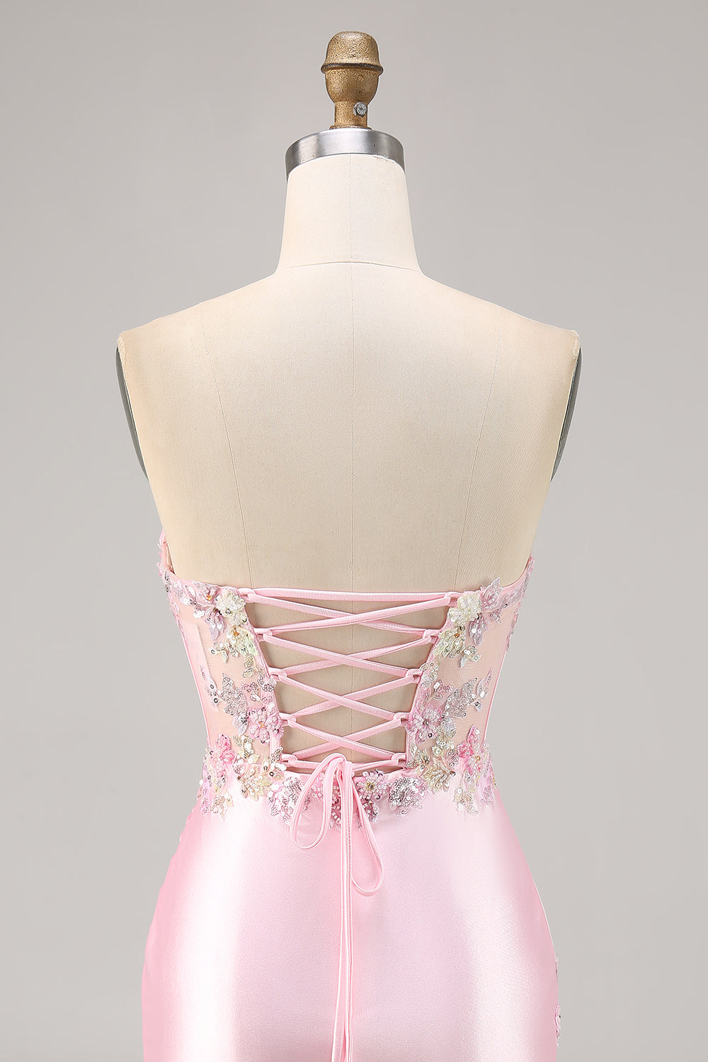 Candy Pink Satin Bodycon Short Corset Homecoming Dress with Appliques