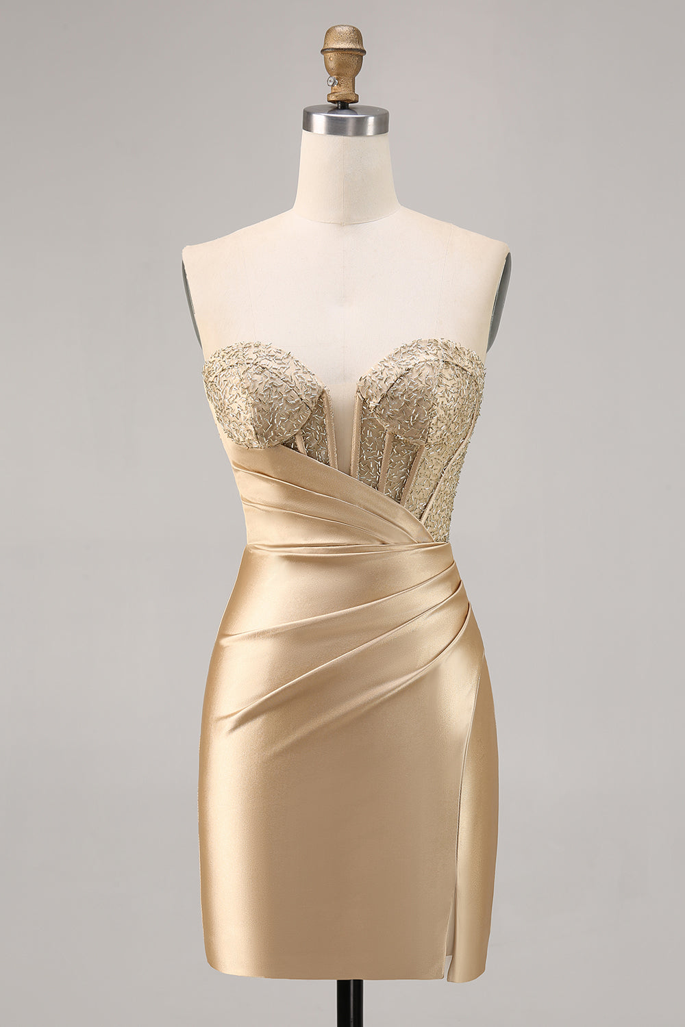 Golden Strapless Corset Satin Homecoming Dress