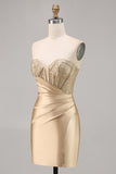 Golden Strapless Corset Satin Homecoming Dress