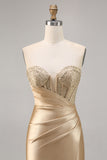 Golden Strapless Corset Satin Homecoming Dress