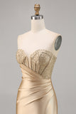 Golden Strapless Corset Satin Homecoming Dress
