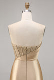 Golden Strapless Corset Satin Homecoming Dress
