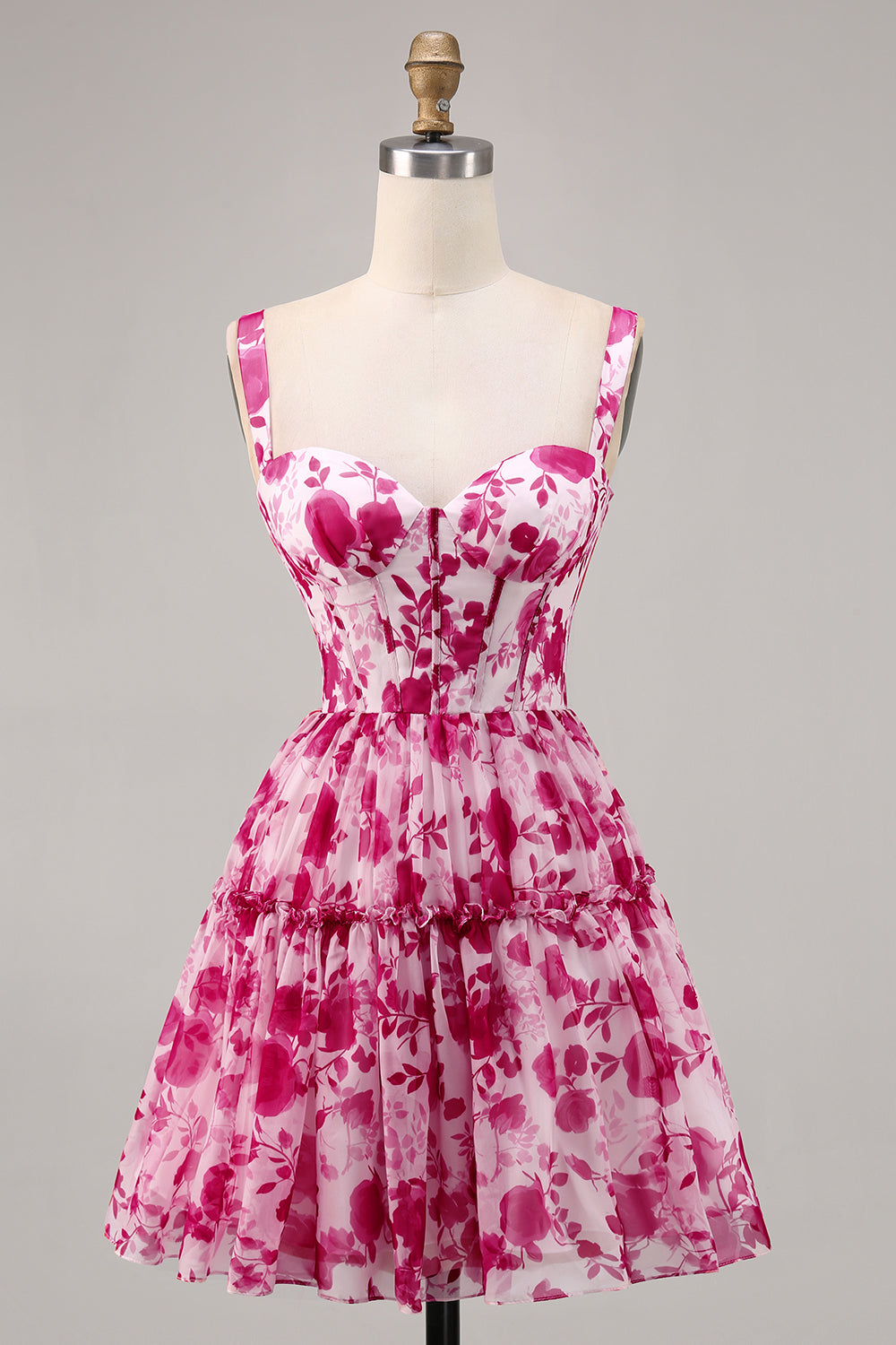 Fuchsia Printed A-Line Homecoming Dress