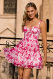 Fuchsia Printed A-Line Homecoming Dress